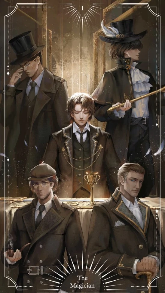 All of Klein Moretti’s identities Klein, Gehrman, Merlin, Sherlock and Dwayne.